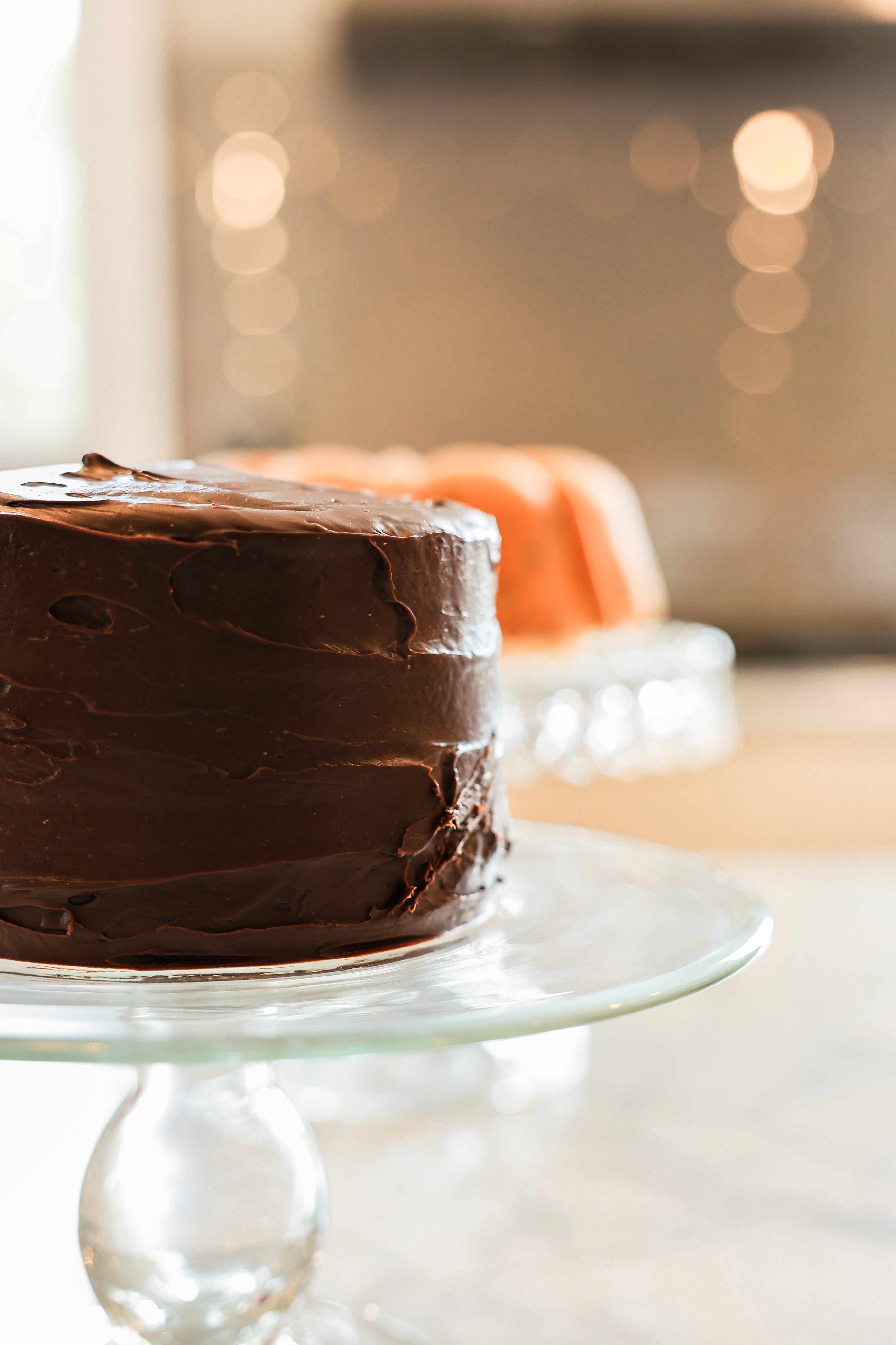 Chocolate cake on a pedestal